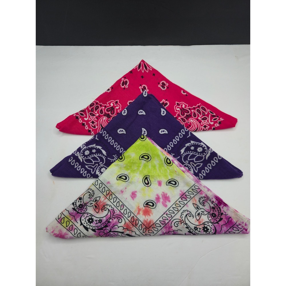 Unbranded Paisley Bandana Set 3pc Tie Dye Pink Purple OS Cotton Headscarf Lot